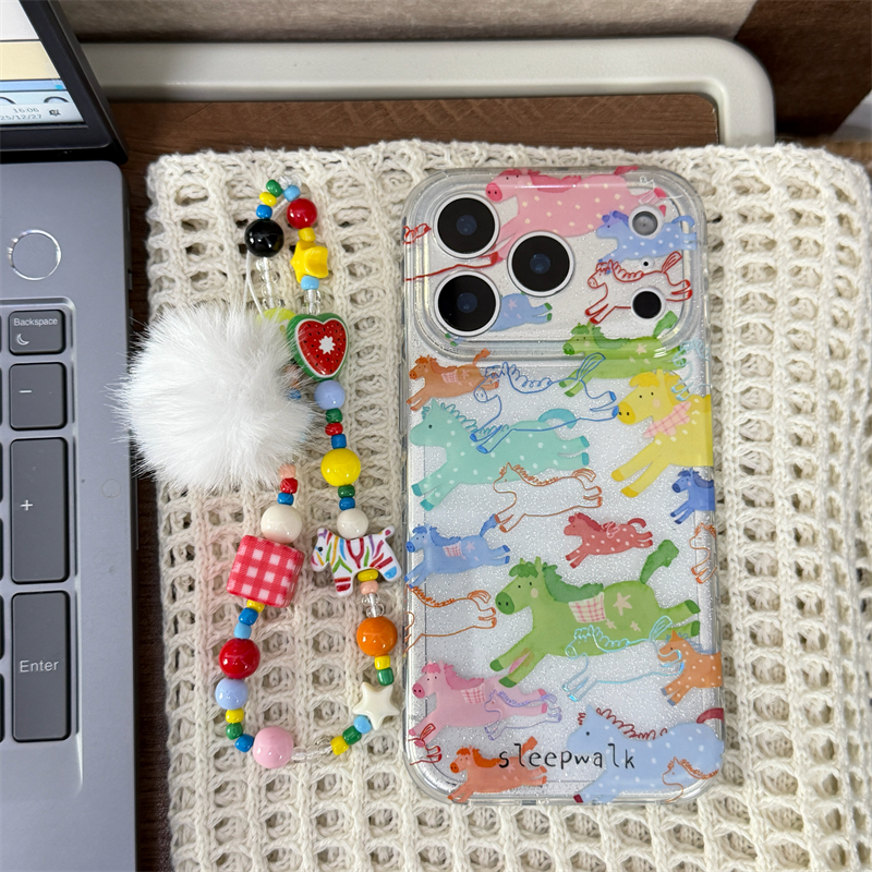 新年闪粉彩色奔跑小马+链条适用16promax手机壳iPhone17苹果15/14