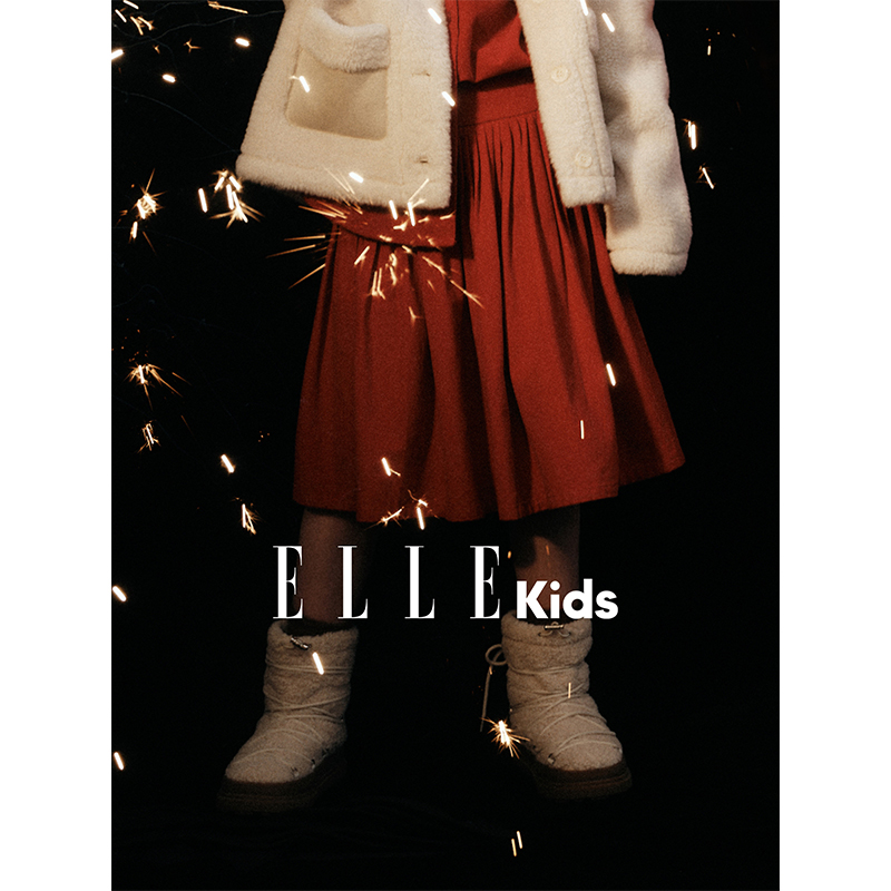 ELLE KIDS童装 宽腰头压褶伞裙女童冬季新款法式A字廓形半身裙D5