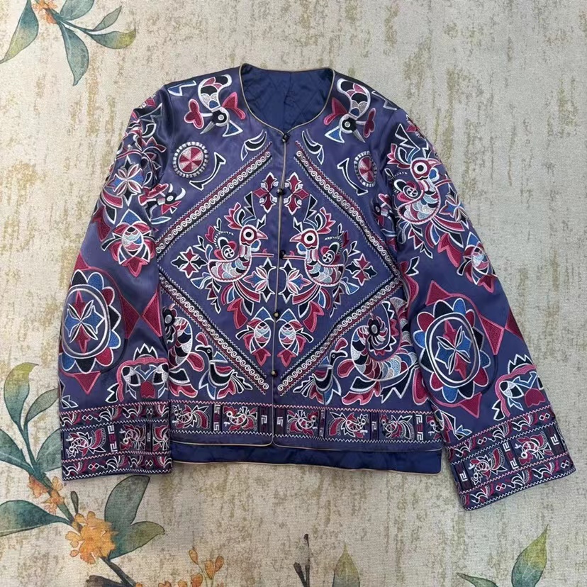 （重工刺绣）纯手工刺绣双鸟图案时尚气质新中式外套上衣休闲女