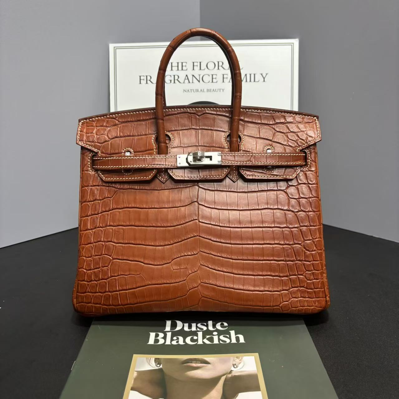 蛇年礼盒高定轻奢BK30CM马鞍色水染雾面湾鳄鱼皮单肩手提包