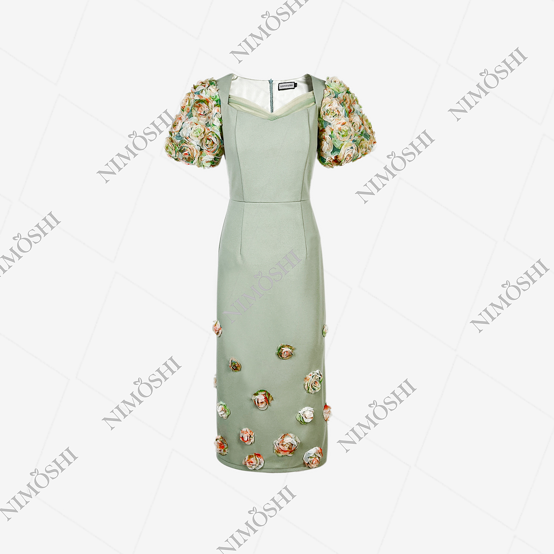 NIMðSHI【莎莎】欧式时尚轻奢V领镶钻清新气质显瘦款连衣裙女Q1205