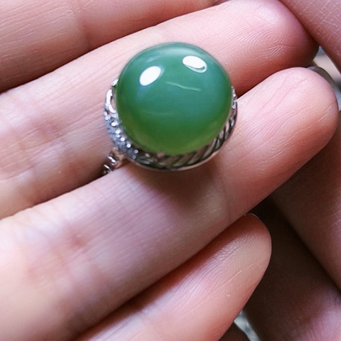 和田玉戒指银S925镶嵌