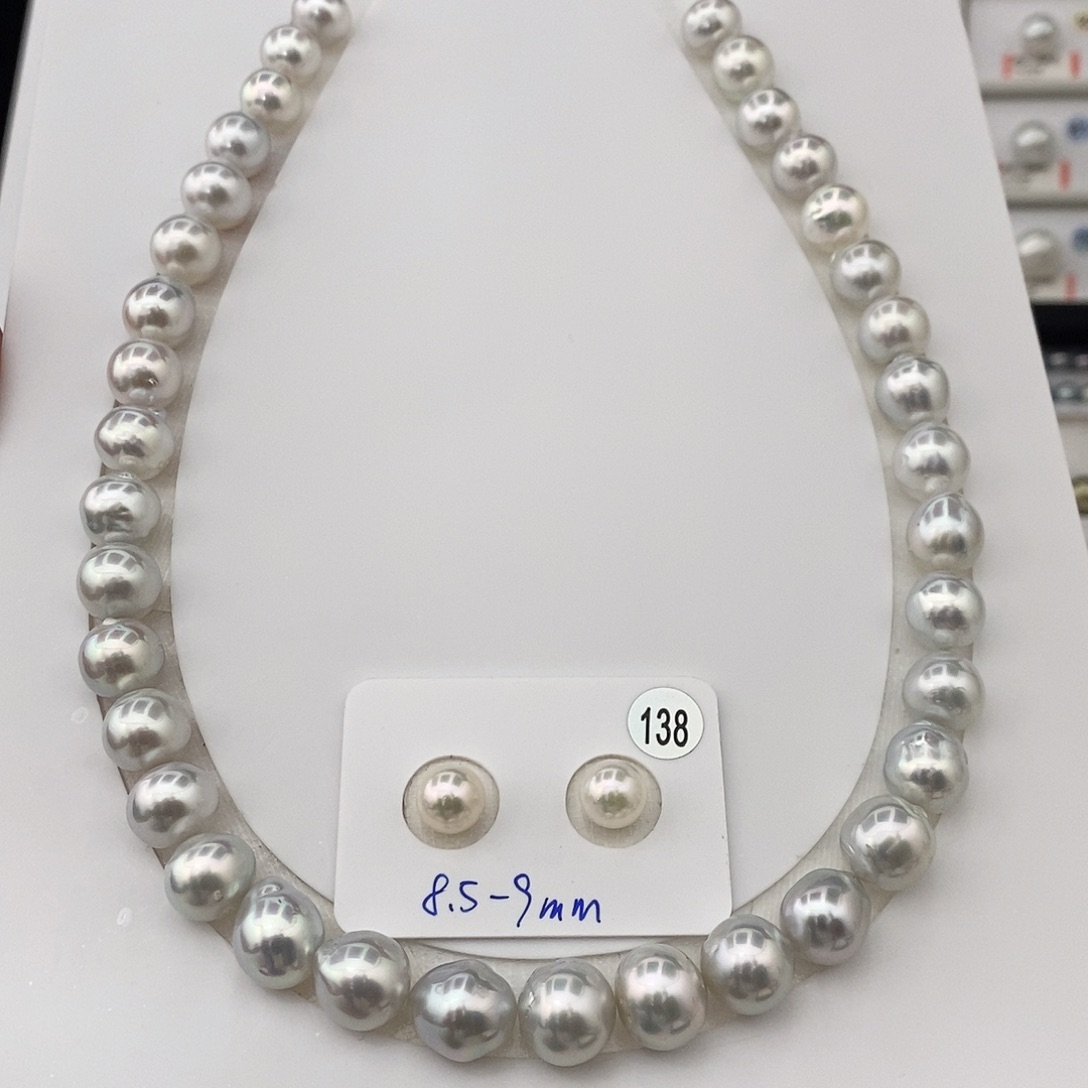 西***者银S925镶嵌颈饰海水珍珠澳白银蓝光项链10-12mm36颗买断价