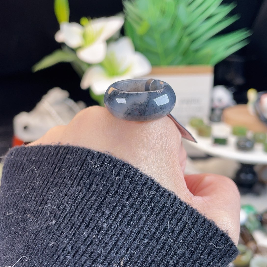 和田玉未镶嵌戒指E45青花意境山水轮胎17.3