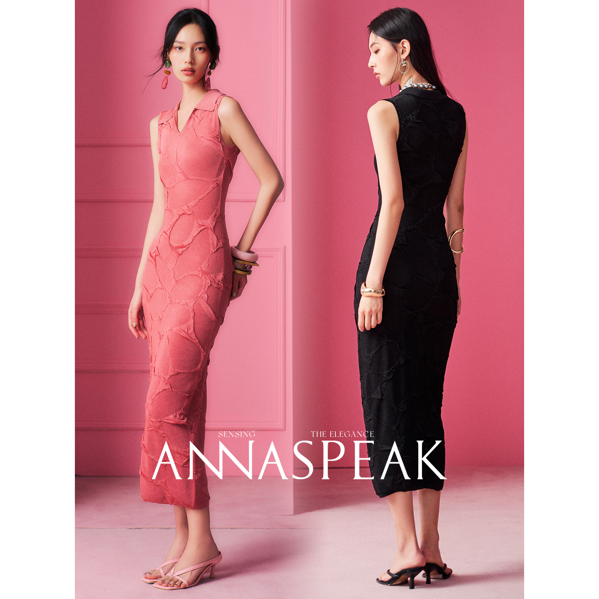ANNASPEAK不规则立体花形凉感Viscose连衣裙AS复古夏季长裙