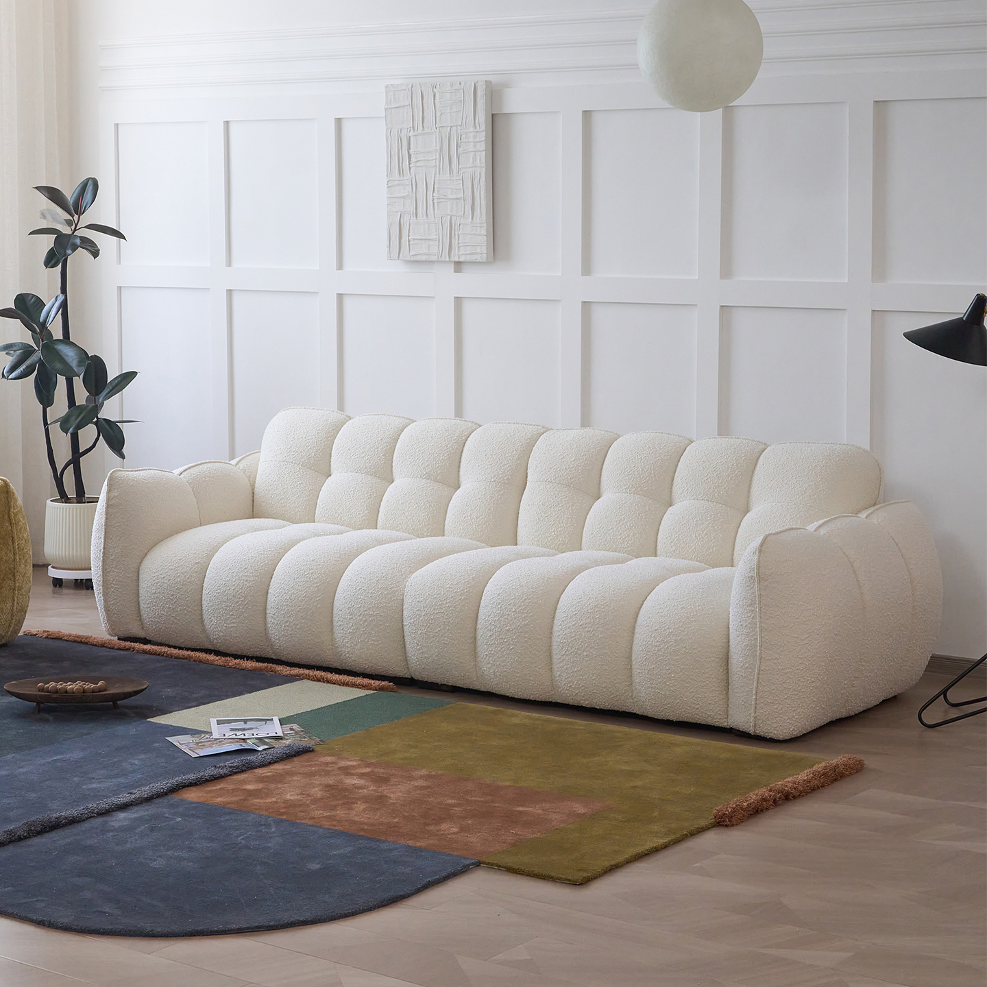  颗粒南瓜中古简约现代法式复古直排布艺客厅沙发装修防水防污