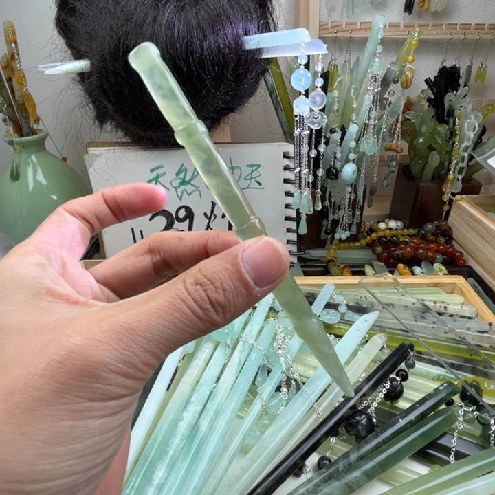 蛇纹石玉发饰未镶嵌长度13.3