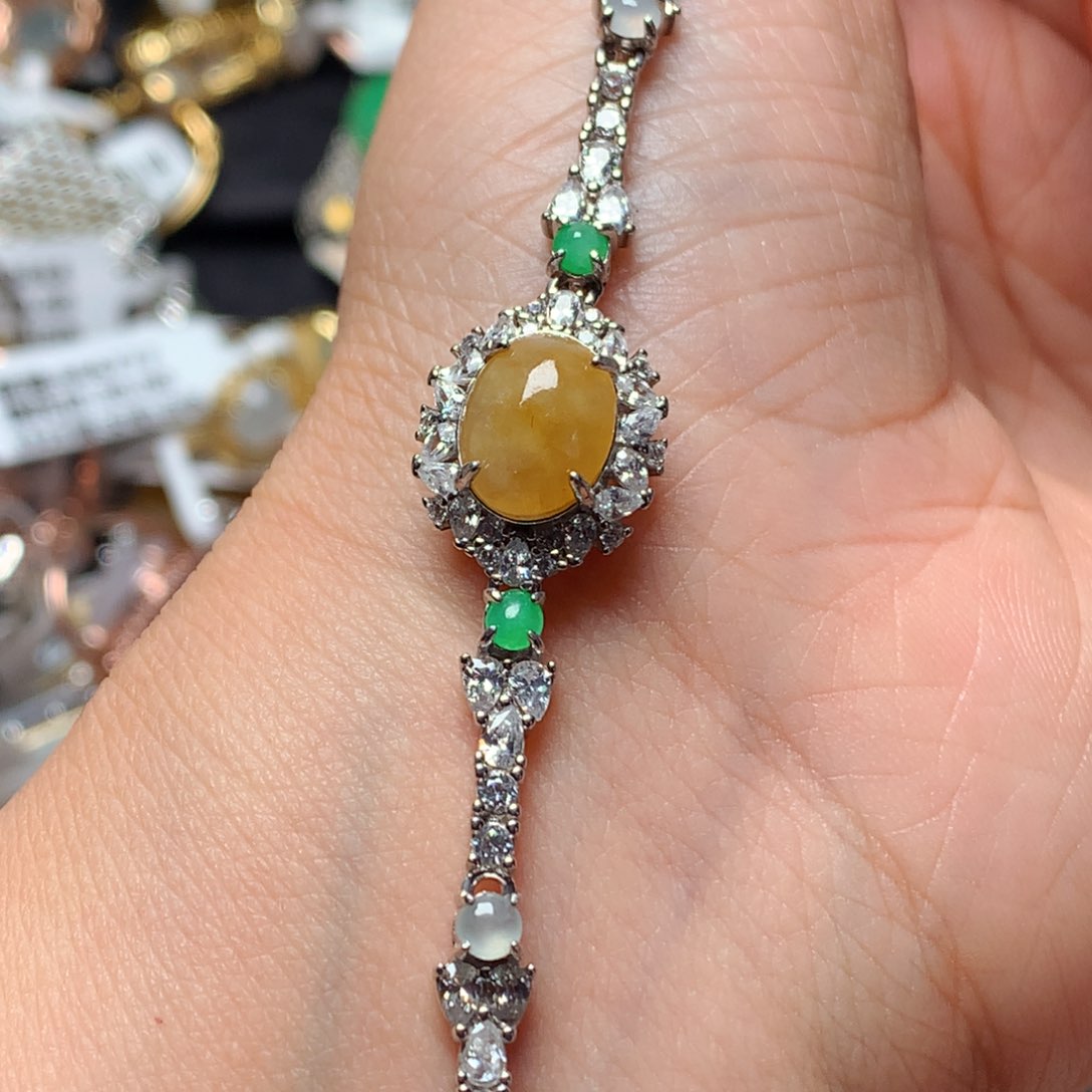 翡翠戒指银S925镶嵌天然翡翠吊坠