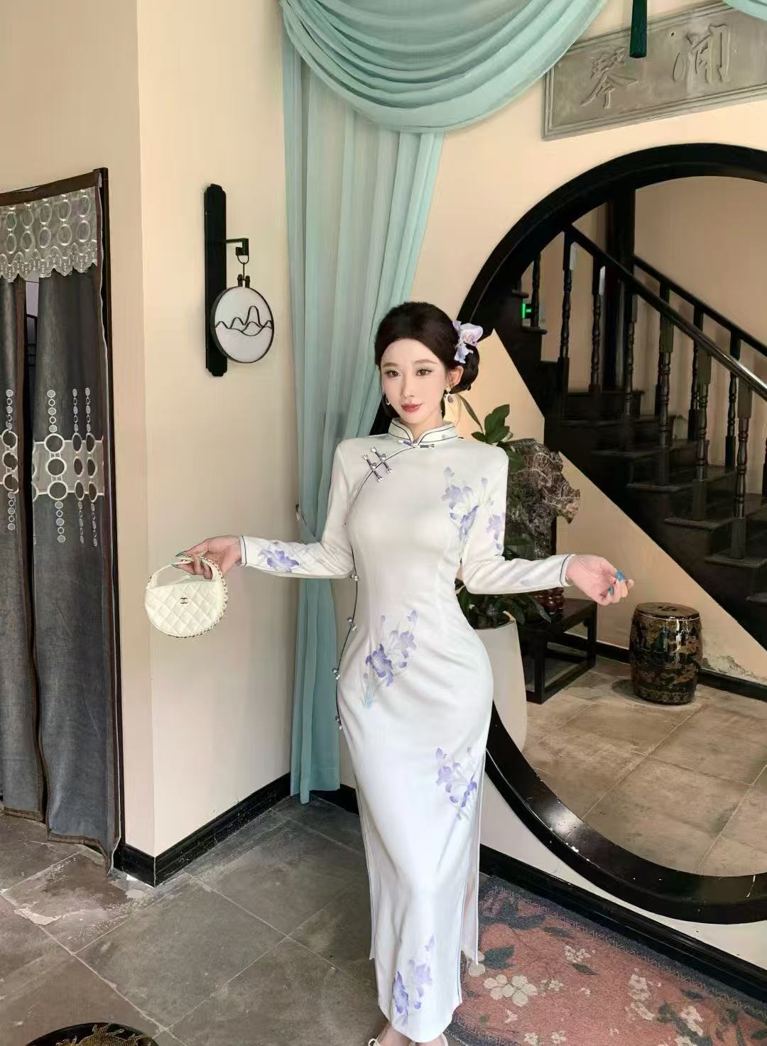 风华《紫花韵雅》秋季上新爆款气质网红中长款中国风ins印花旗袍