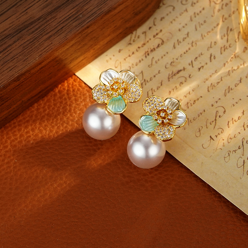 铜合金合成锆石耳饰 5817【幻彩花仙】轻奢百搭时尚优雅温柔风耳环