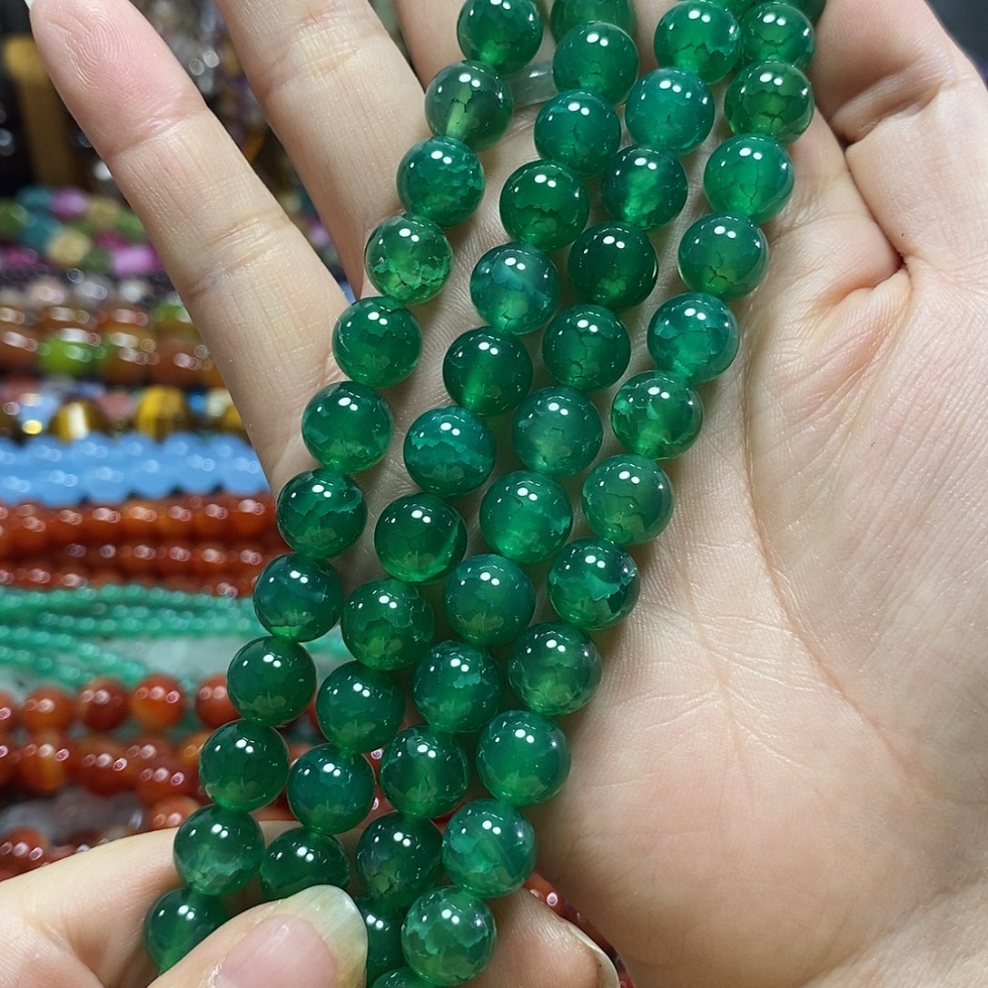 玛瑙/玉髓未镶嵌珠宝半成品绿龙鳞玛瑙一条卡10mm