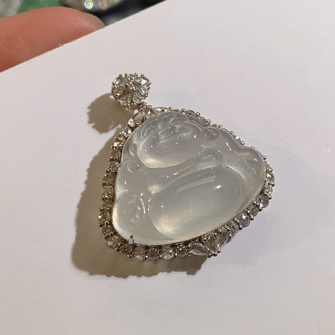 翡翠颈饰18K金镶嵌天然缅甸A货翡翠