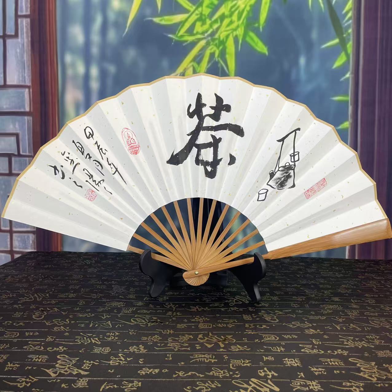 手绘书法十寸十五方头青油竹