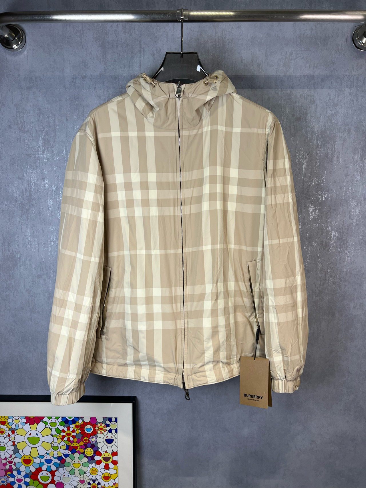 99新 BURBERRY/博柏利 格纹字母LOGO双面穿棉服 M码 99新 A10831