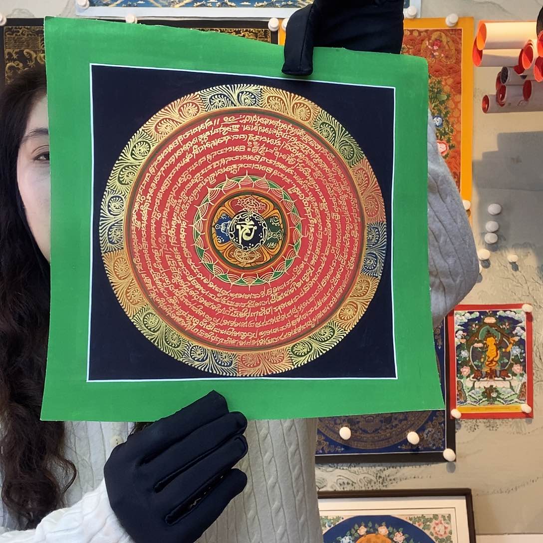 卷轴画纯手绘六字真言唐卡20厘米左右