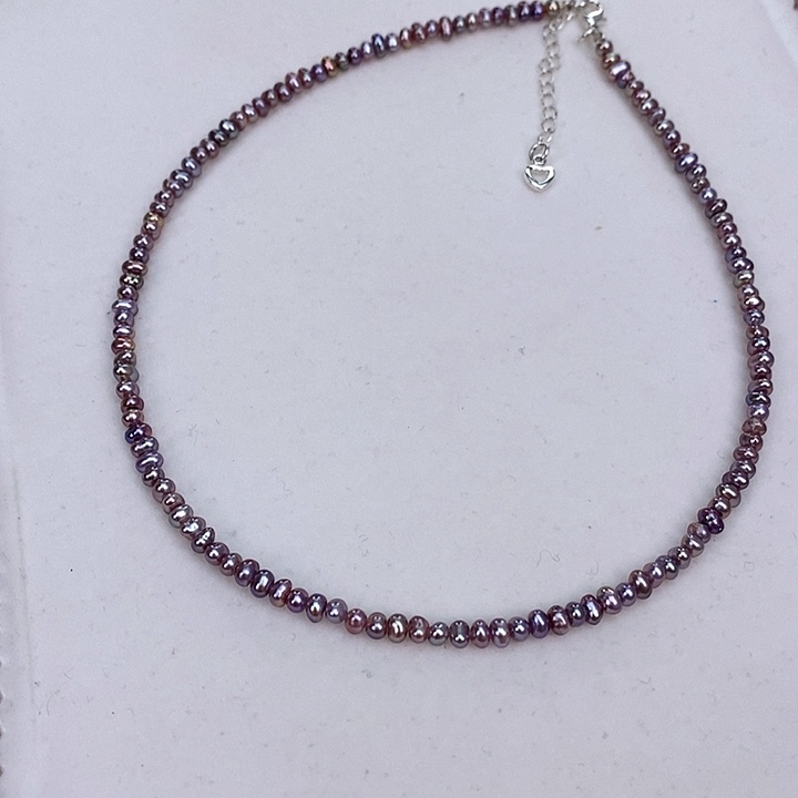 淡水珍珠颈饰合金4/5极强光蓝莓妖紫碎银子珍珠项链