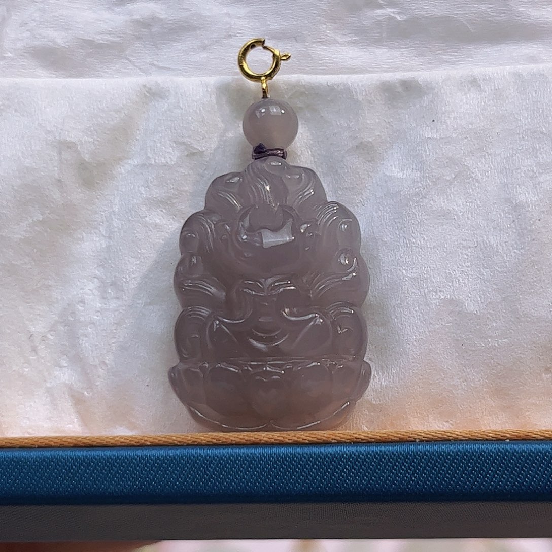 和田玉18K金镶嵌吊坠(不含链)
