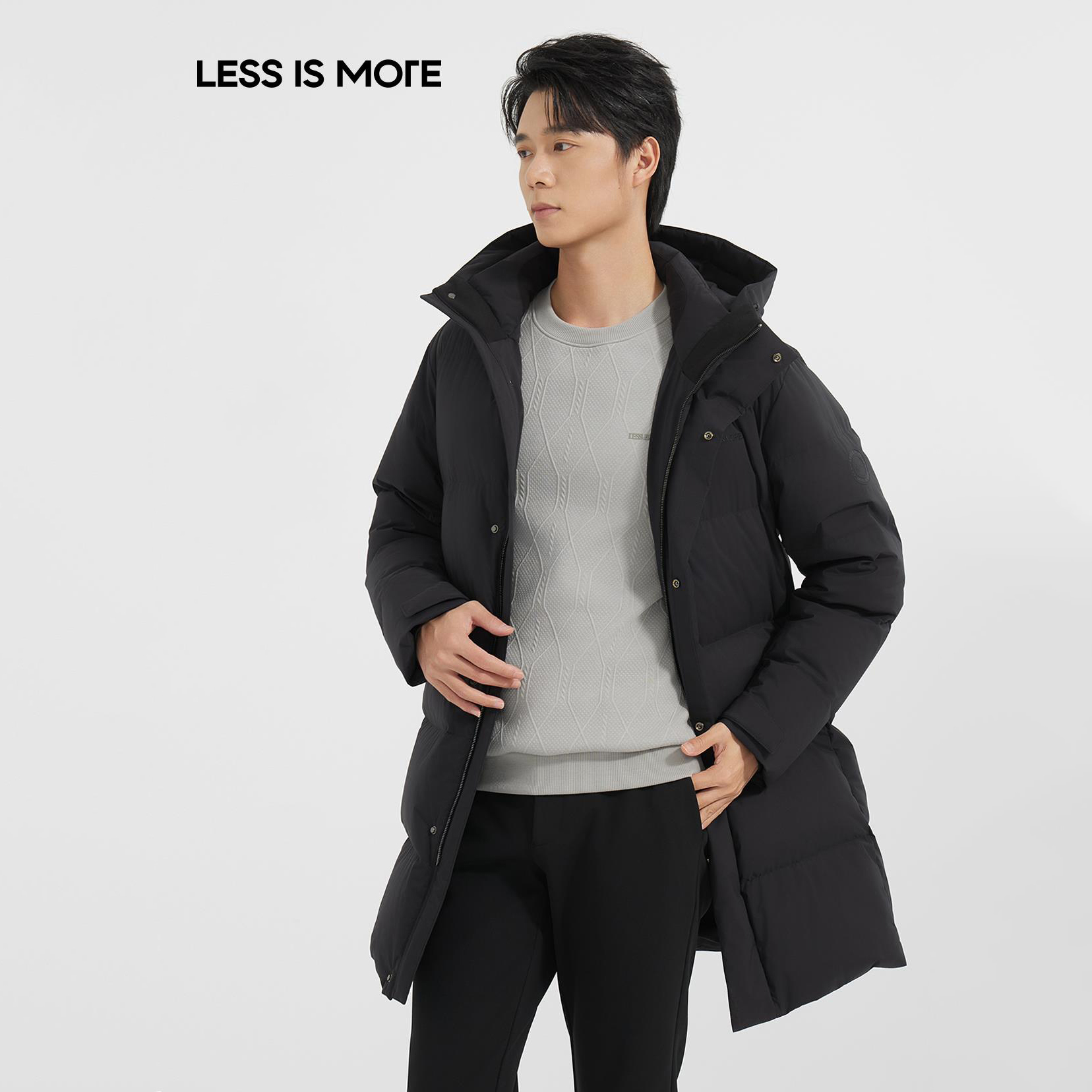 利郎【拒水羽绒】男款商务休闲连帽羽绒服中长款户外冬季保暖外套