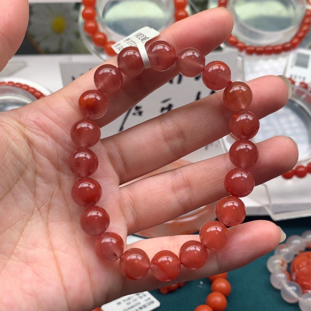 未镶嵌川料南红玫红9+mm手串南红玛瑙