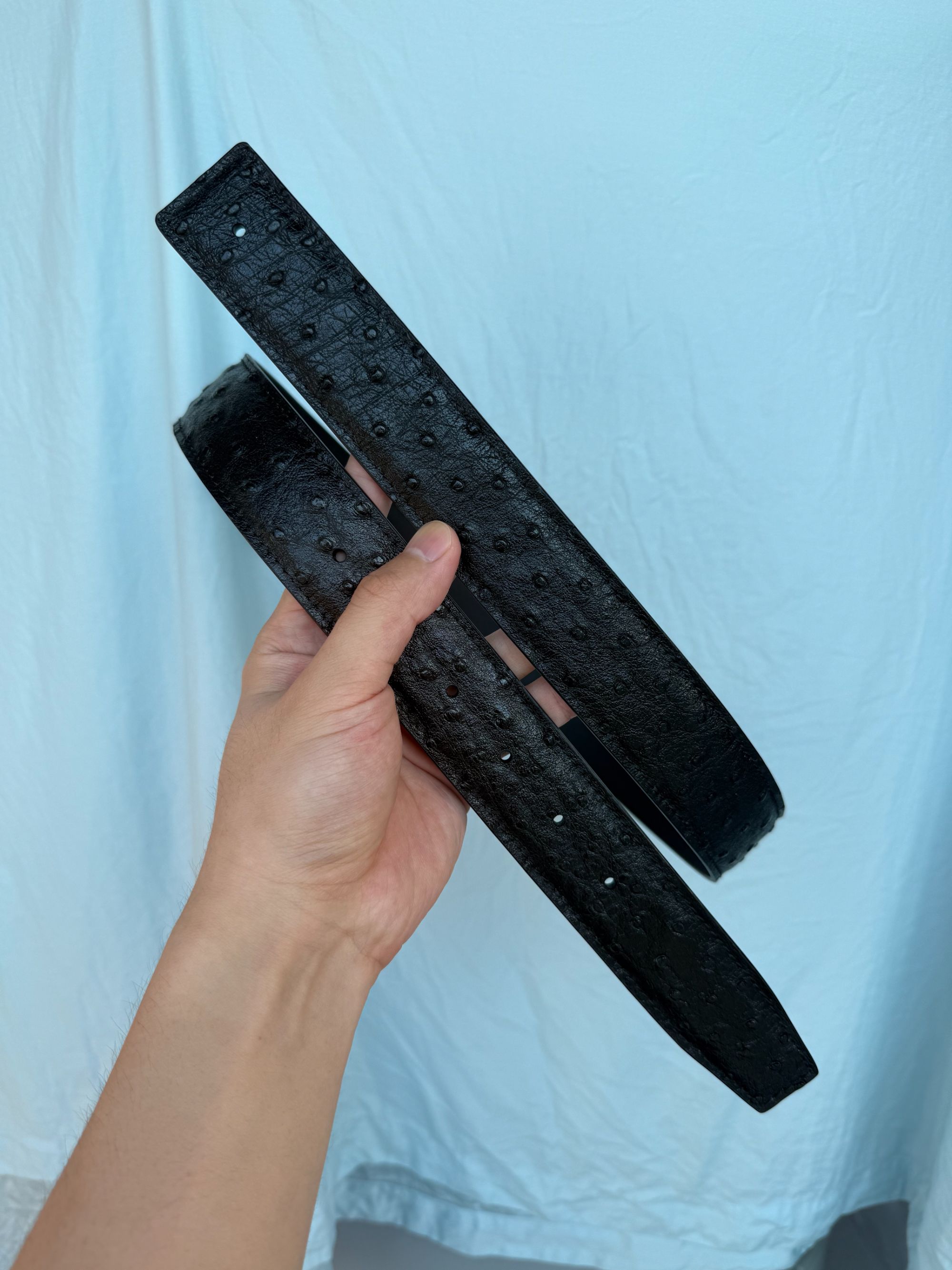 （单腰带）3.8宽鸵鸟皮+尼罗鳄鱼皮双面腰带-（样品带）