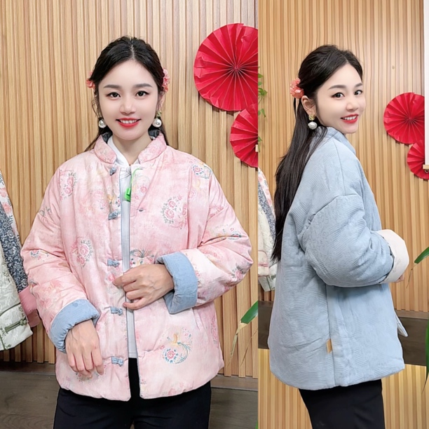 【凤舞九天】新中式双面穿宽松加厚保暖立领秋冬女装棉服外套