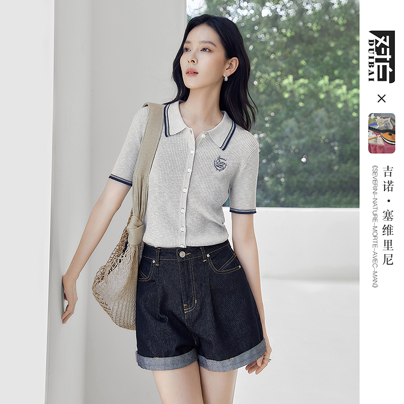 【艾美甄选】D01对白艺术画作联名Polo领绣花针织衫上衣FDO063