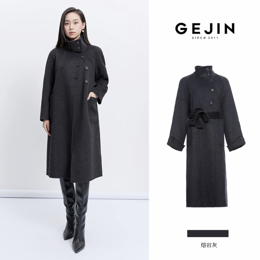 歌锦大衣女款爆款2025新款扎染轻柔立领羊毛毛呢外套GJ42580105