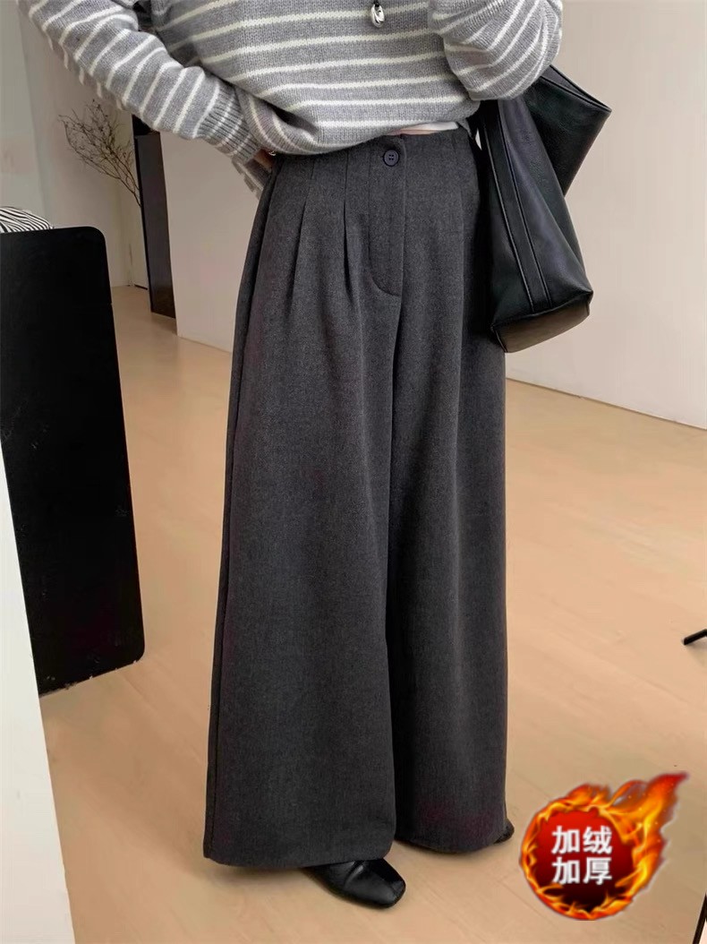 【门襟拉链版运费险】慵懒高级感毛呢裤子女款高腰直筒裤阔腿裤