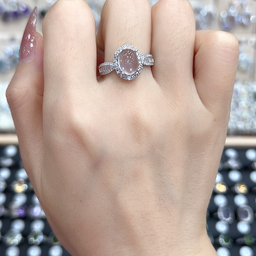 芙蓉石戒指银S925镶嵌