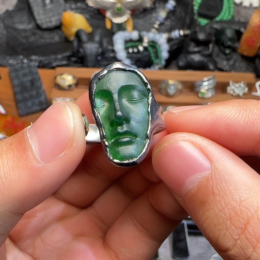 天***人翡翠银S925镶嵌戒指