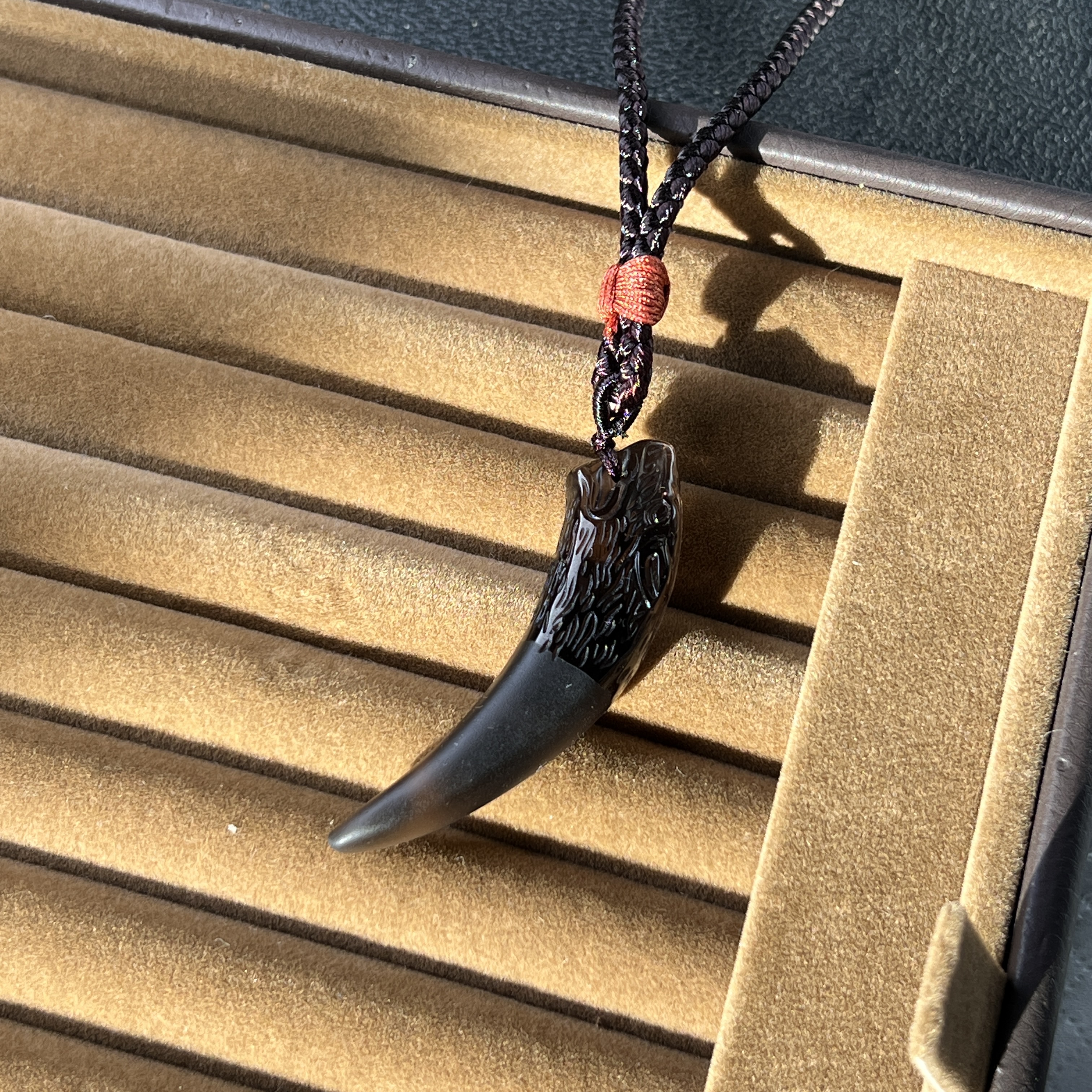 黑曜石龙牙吊坠素款女士玉石挂件黑曜岩百搭首饰男款   @只发一件