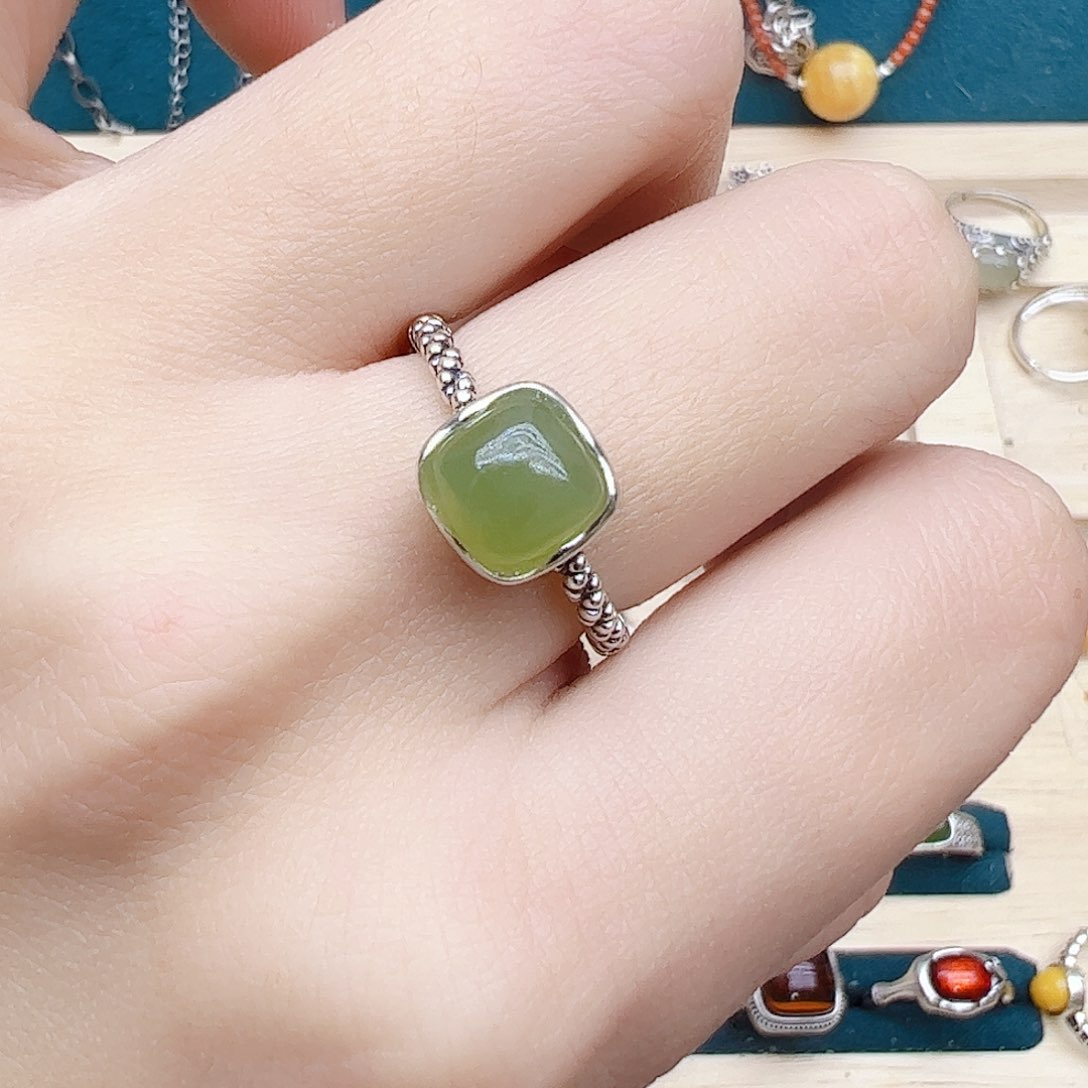 和田玉戒指银S925镶嵌