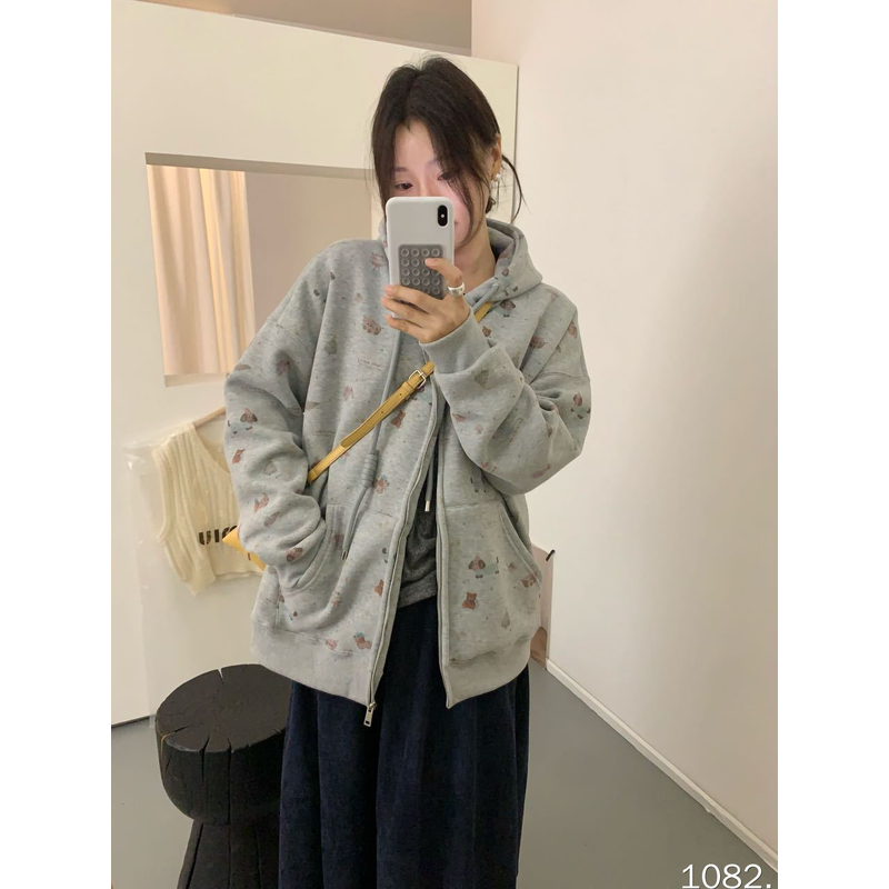 0462【冬季新款】韩系满印小狗卡通宽松百搭连帽外套（1082）