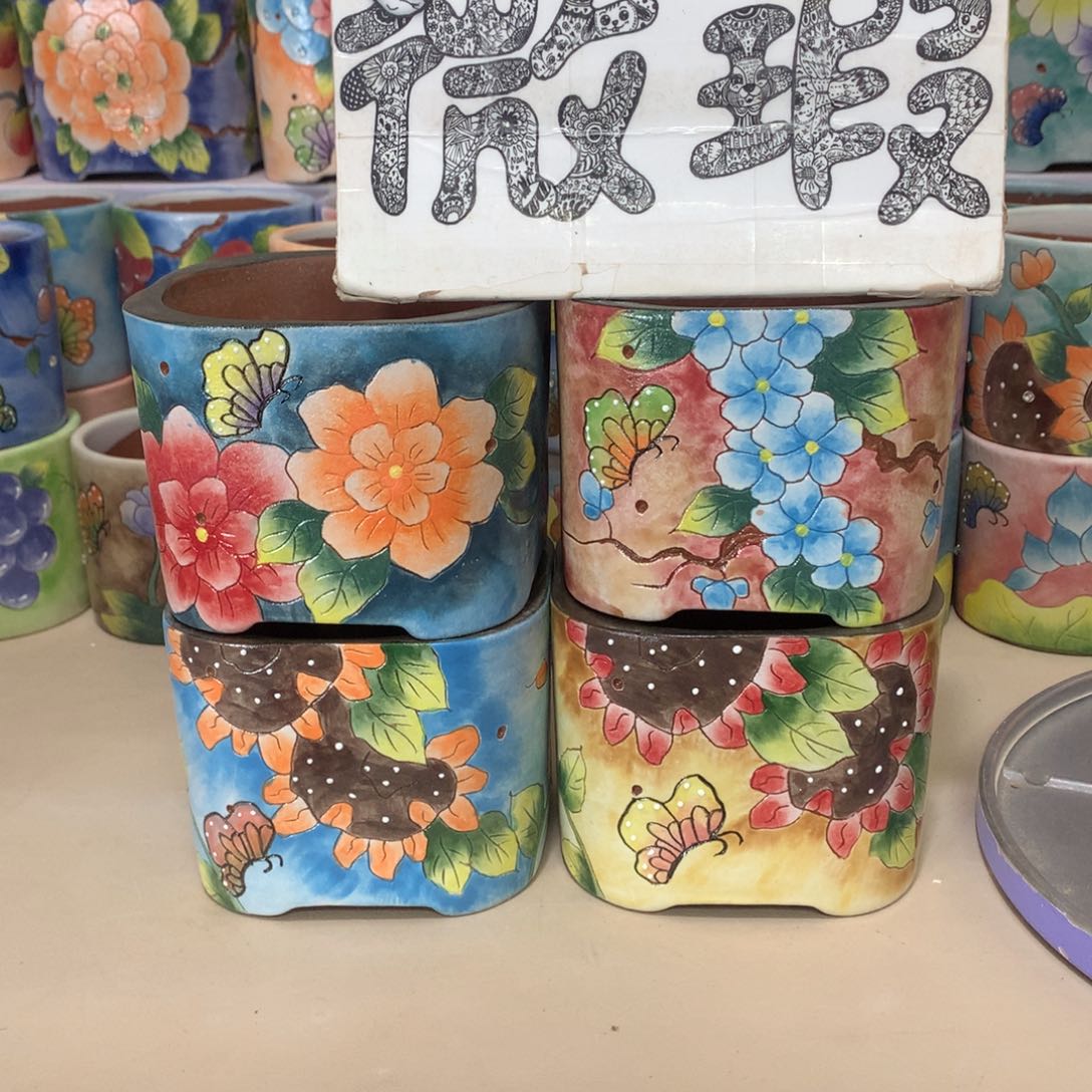 落****颜瑕疵花盆，手绘花盆