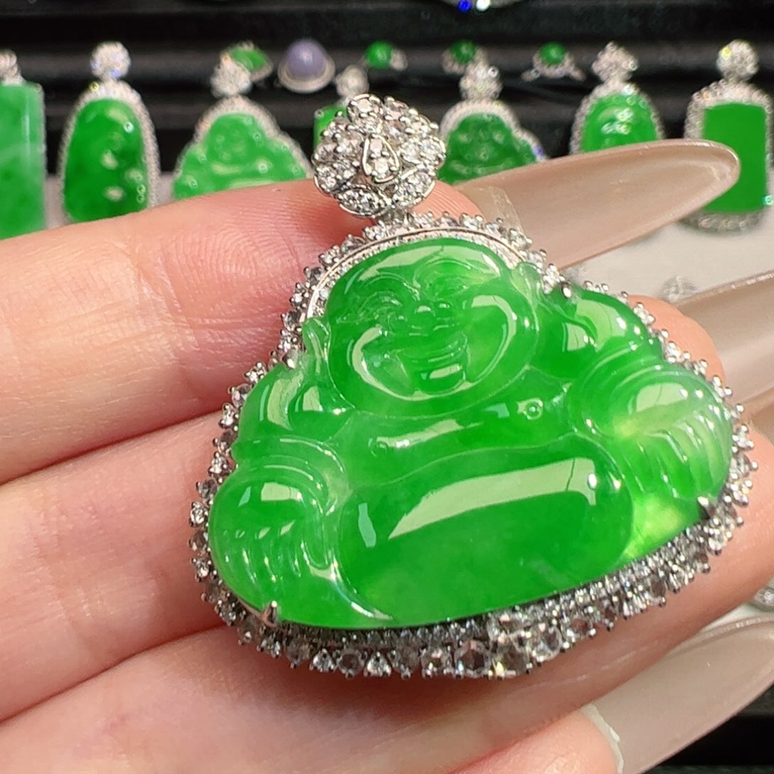 翡翠18K金镶嵌吊坠(不含链)