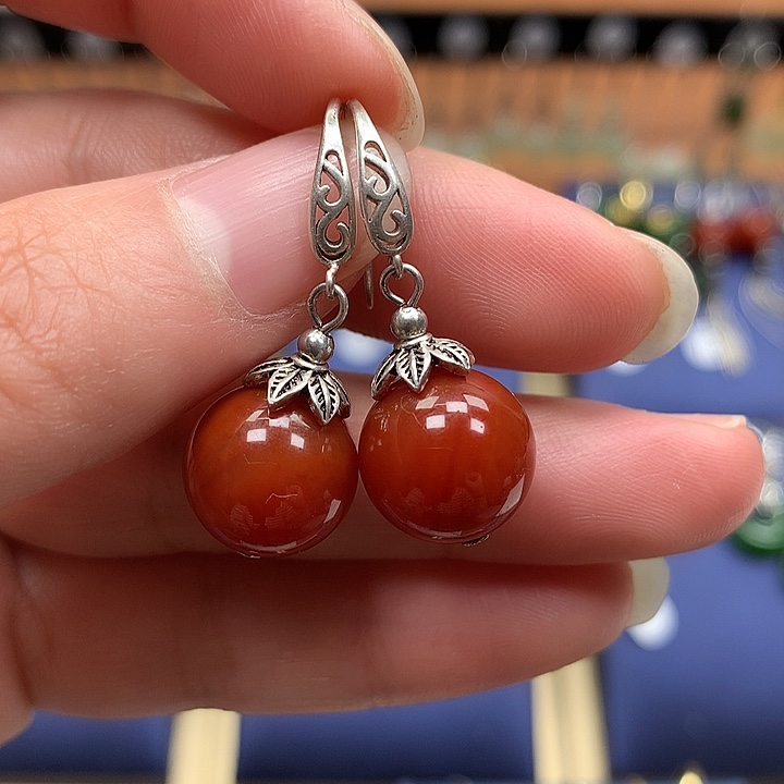 玛瑙/玉髓银S925镶嵌耳环12左右