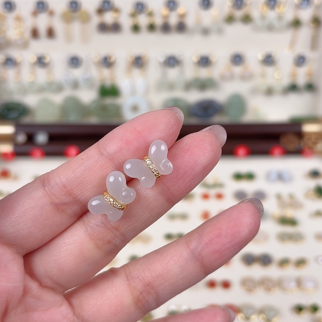 银S925镶嵌和田玉耳饰