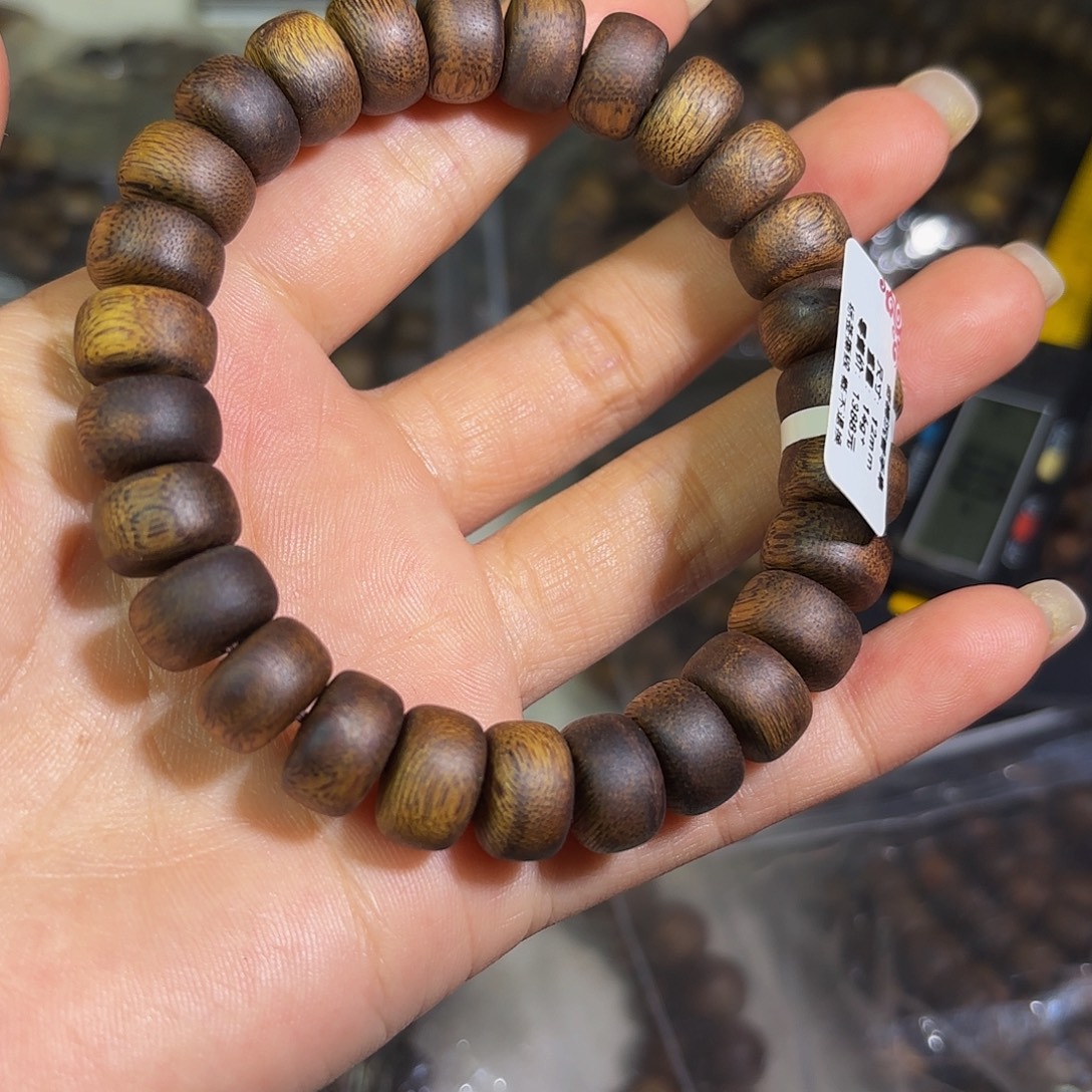 沉香手串奇楠沉香1.2算盘珠单圈乌身