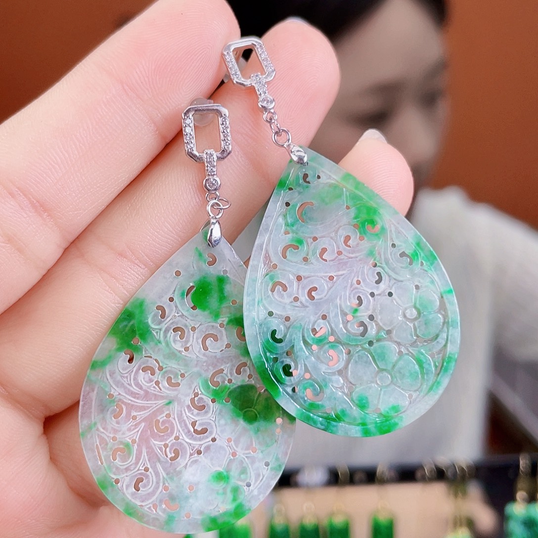 翡翠银S925镶嵌耳饰