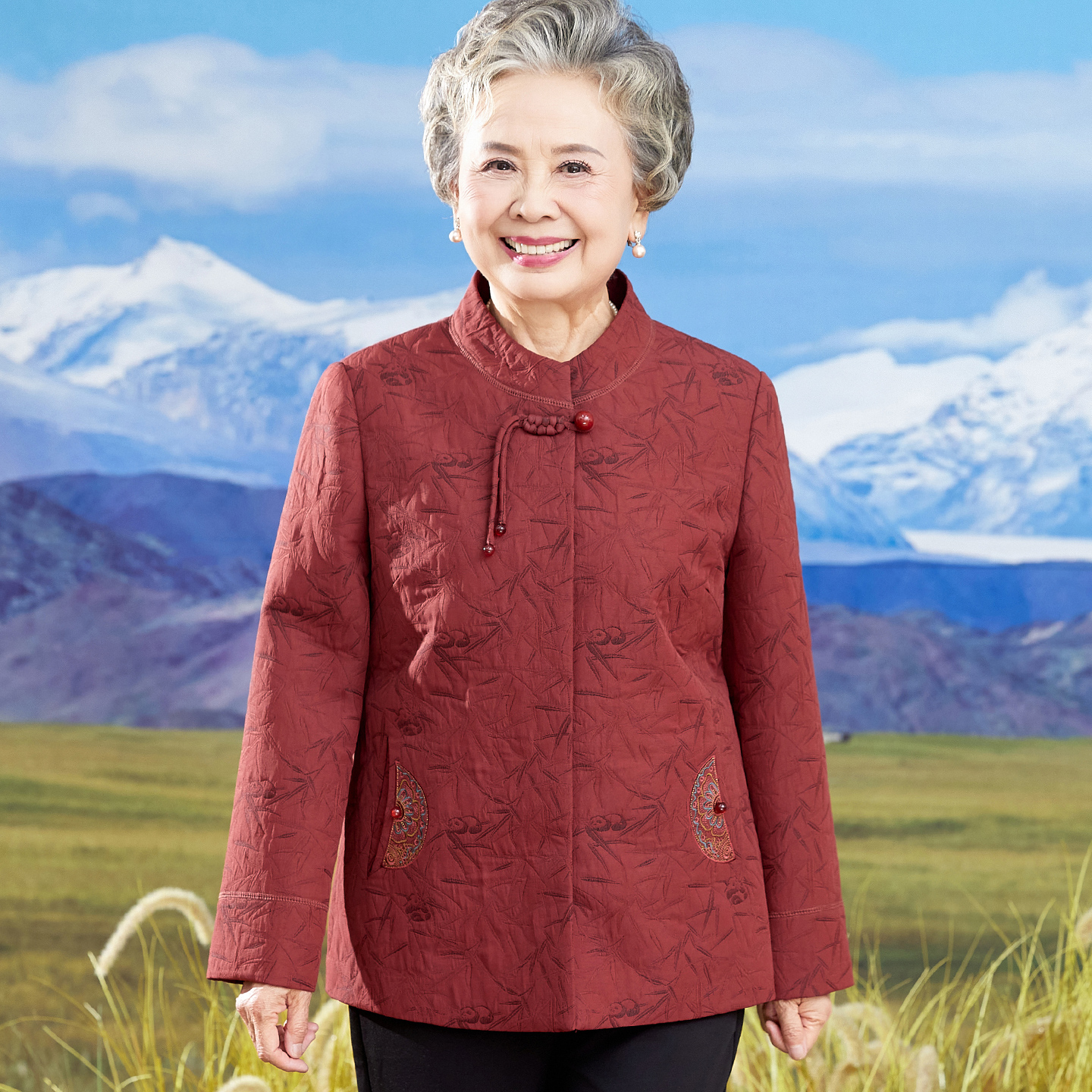 老年人秋装女唐装外套婆婆妈妈春秋款呢子新中式上衣太太奶奶衣服