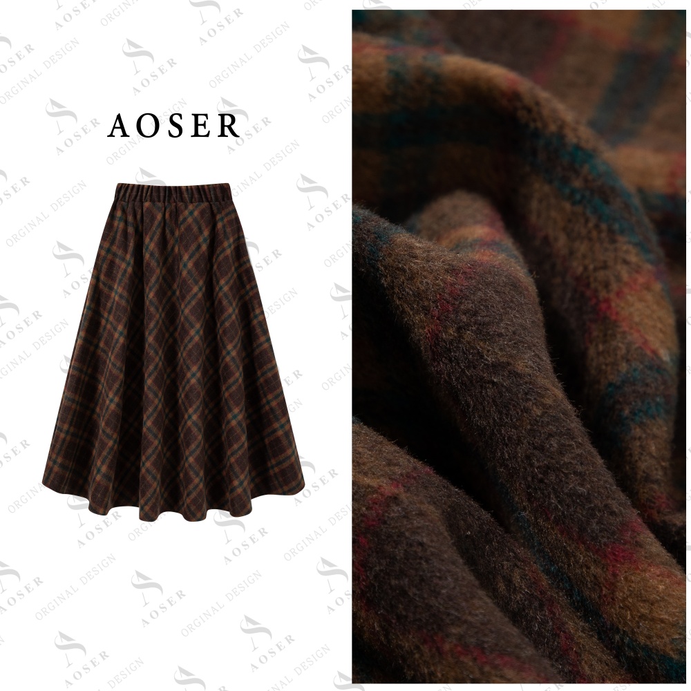 AOSER复古显瘦百搭时尚网红款格子气质半身裙女装804