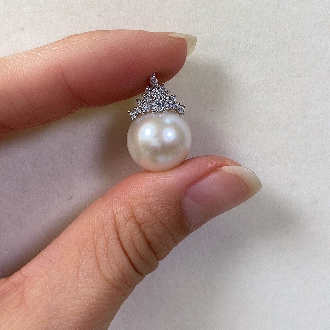 淡水珍珠银S925镶嵌吊坠(不含链)极光13.9m m