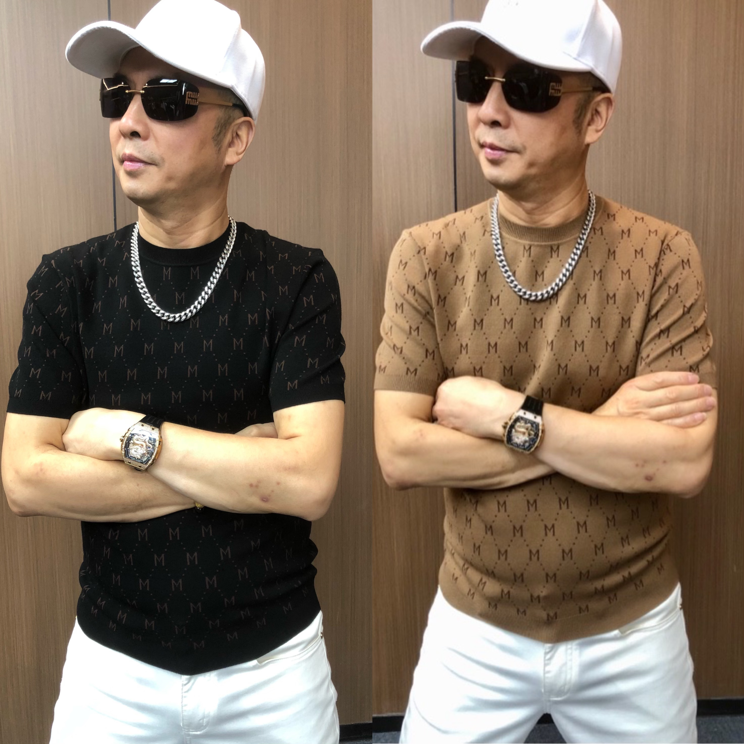 （秋季轻奢系）男士高端时尚欧货针织商务老钱风字母提花半袖17813