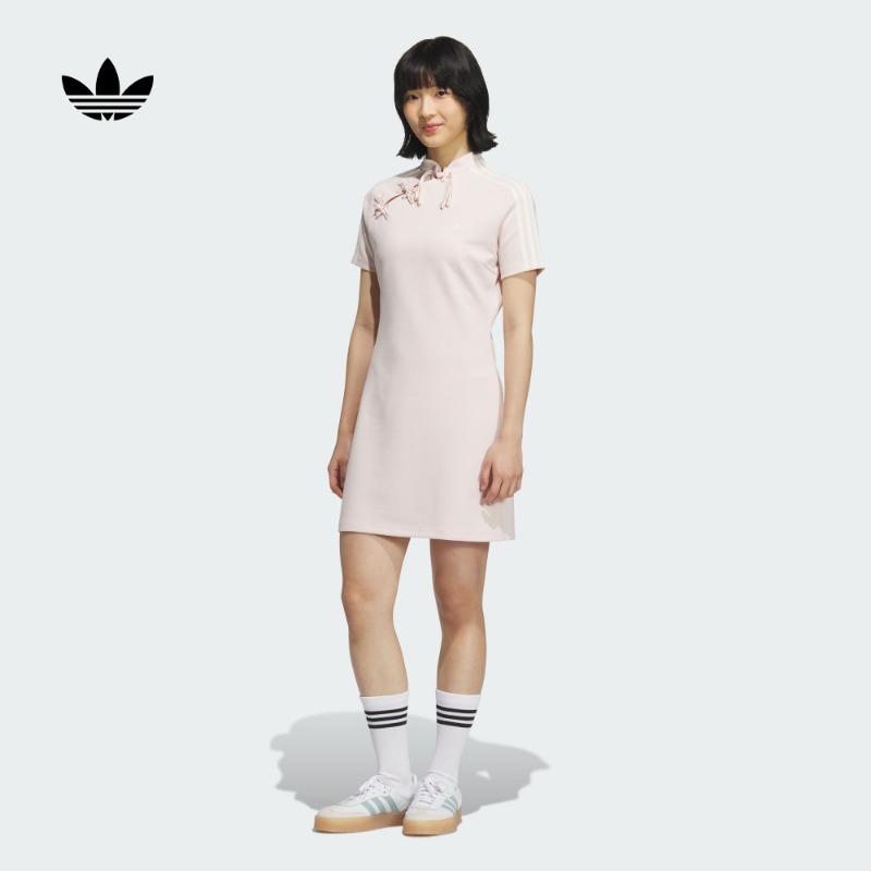 阿迪达斯三叶草 新中式经典三条纹短袖连衣裙女夏季新款 KB6410