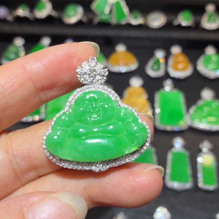 翡翠18K金镶嵌吊坠(不含链)翡翠