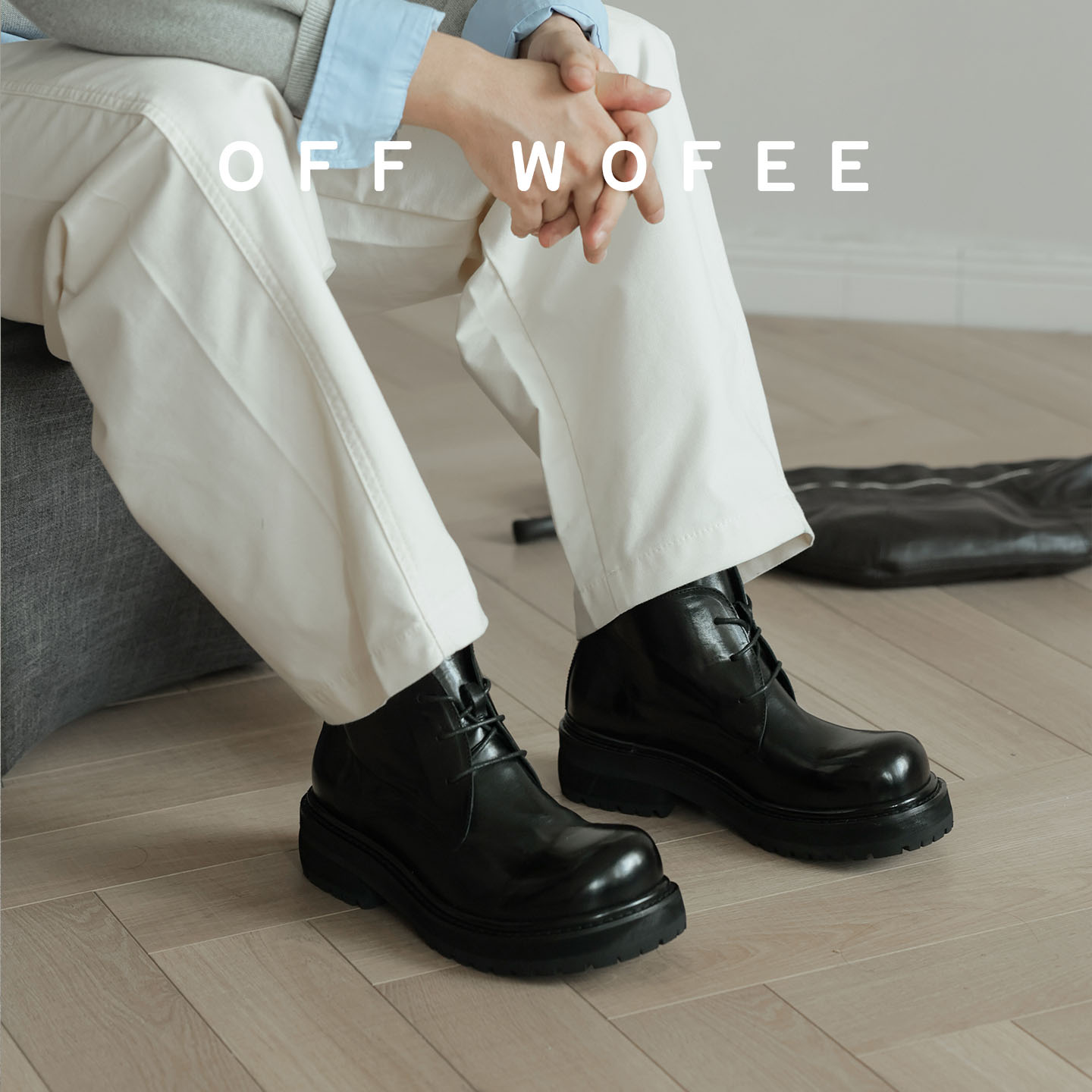 OFFWOFEE高级马皮真皮翘头男女中帮德比短靴秋冬内增高大头德比靴
