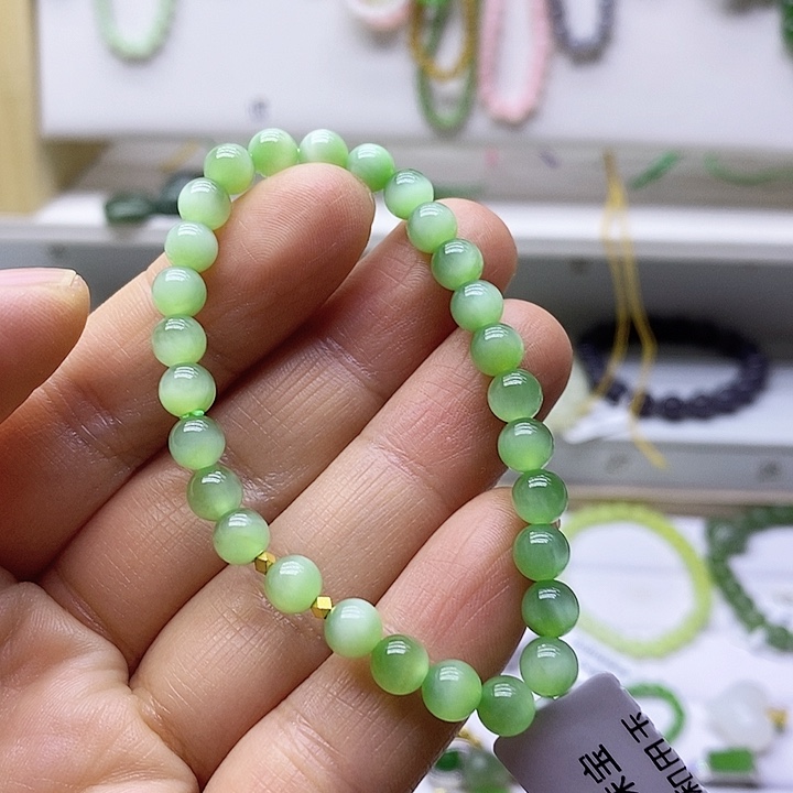 和田玉（碧玉）18K金镶嵌手链