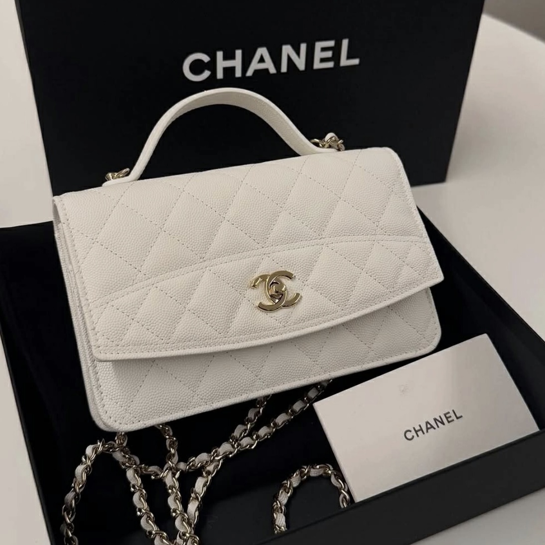 99新 Chanel/香奈儿 GGS25c手柄woc灰色鱼子酱牛皮芯片款80177141