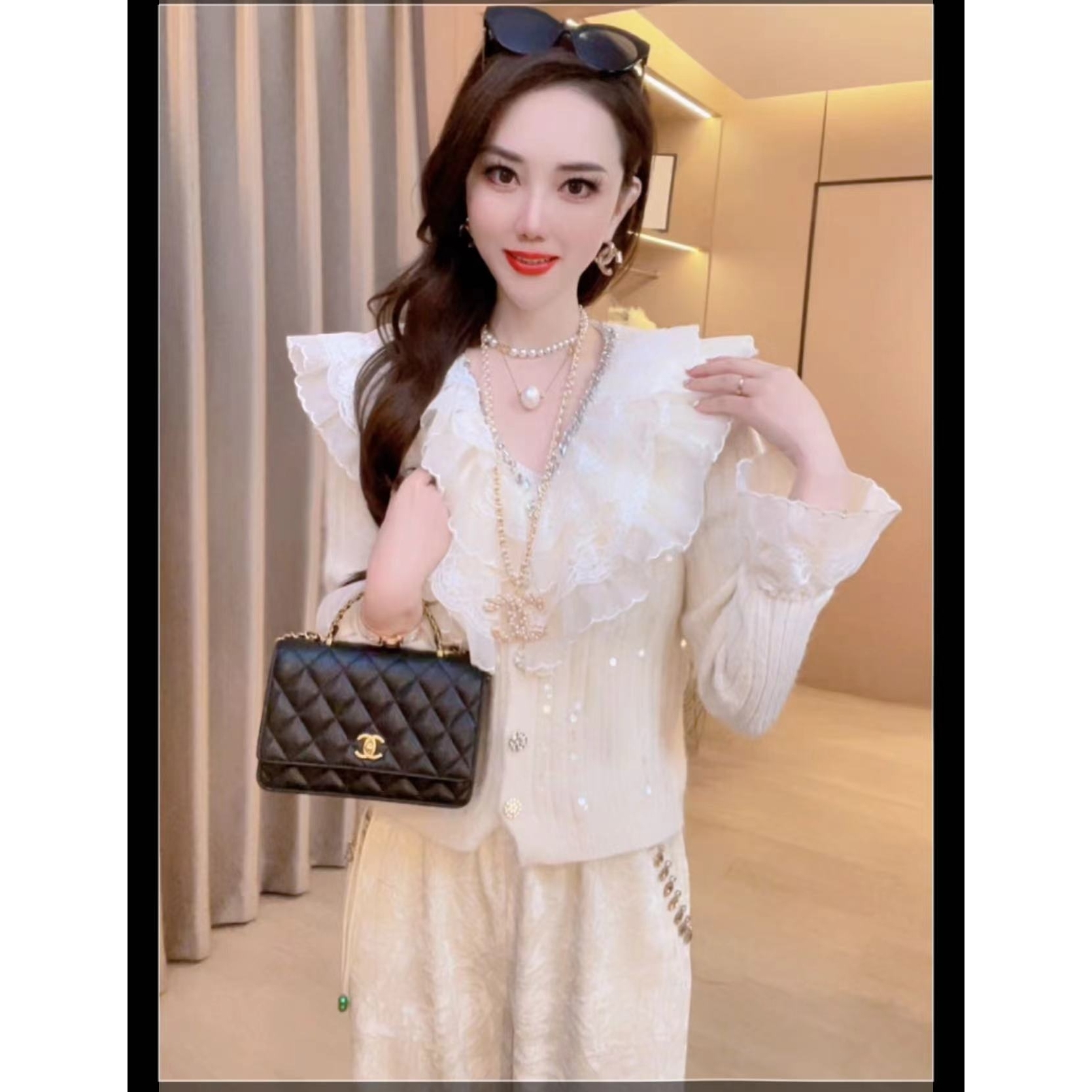 【雾里花苑】重工钉珠时尚显瘦气质针织外套女