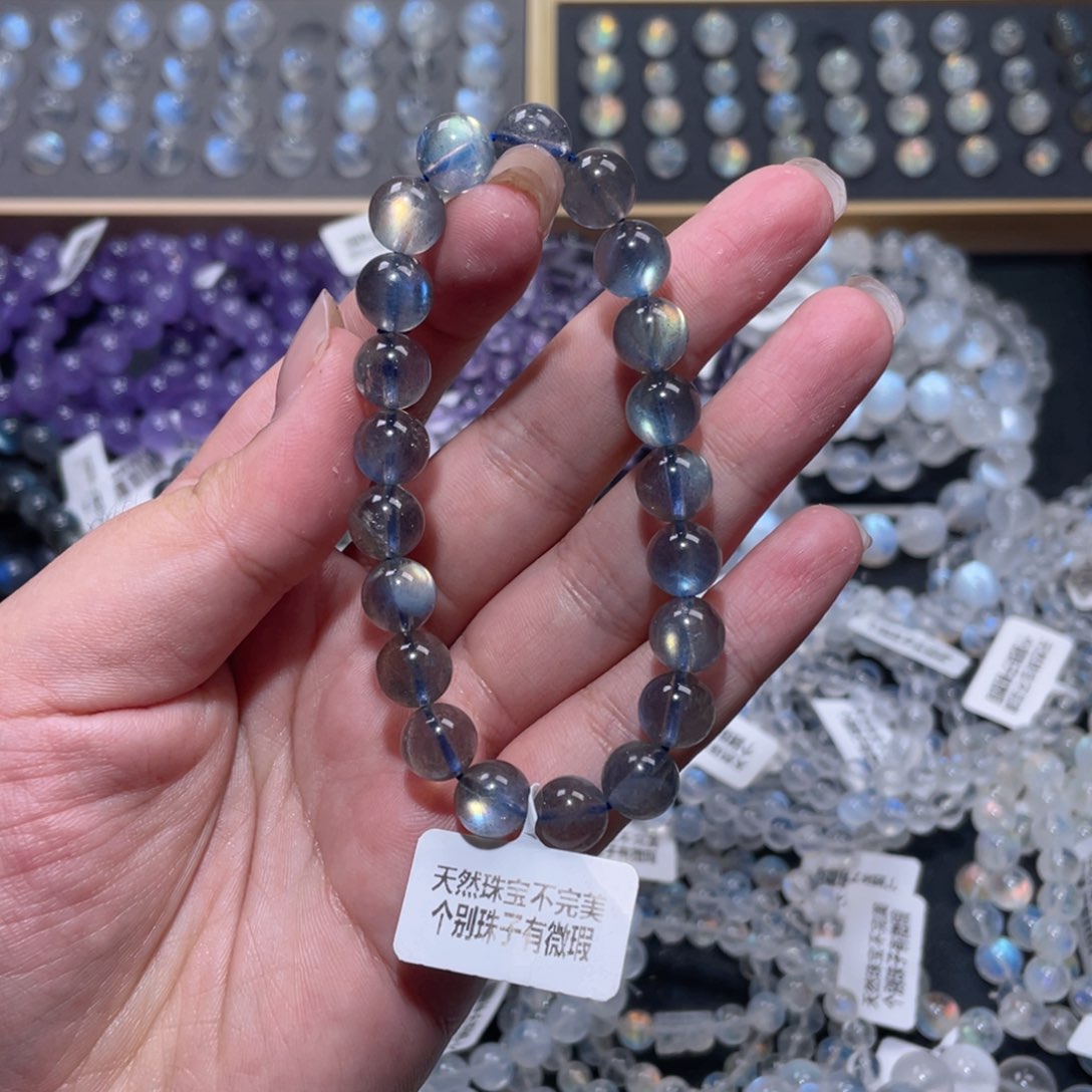 十***八手链未镶嵌长石蓝月光手链9.4mm